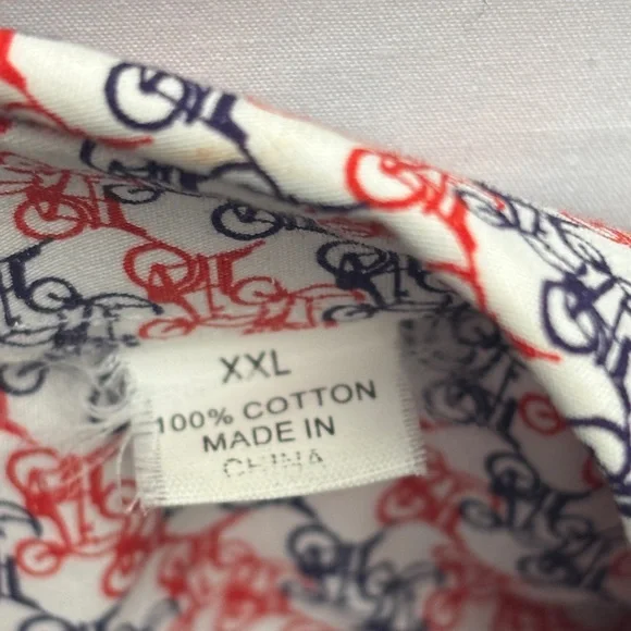 ❤️ Neiman Marcus Red Blue Bike Print Button Down Short Sleeve Shirt Men’s XXL ❤️ - Picture 12 of 16